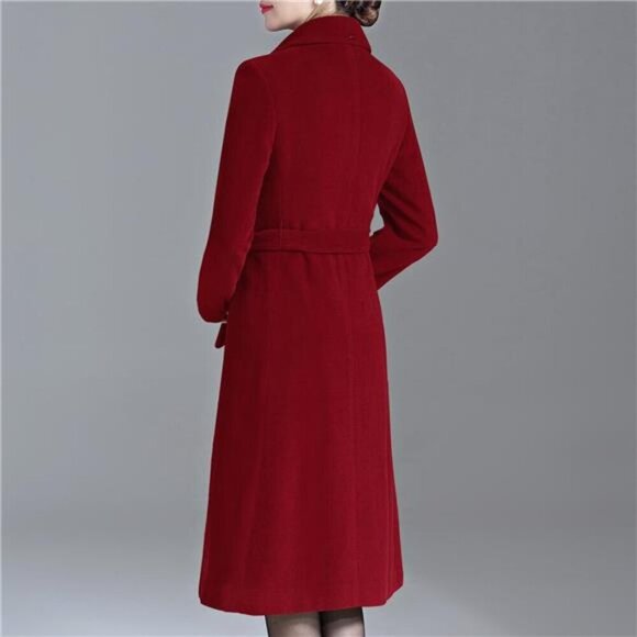 Women's Winter Coats Warm Double-breasted Red - Picture 3 of 4